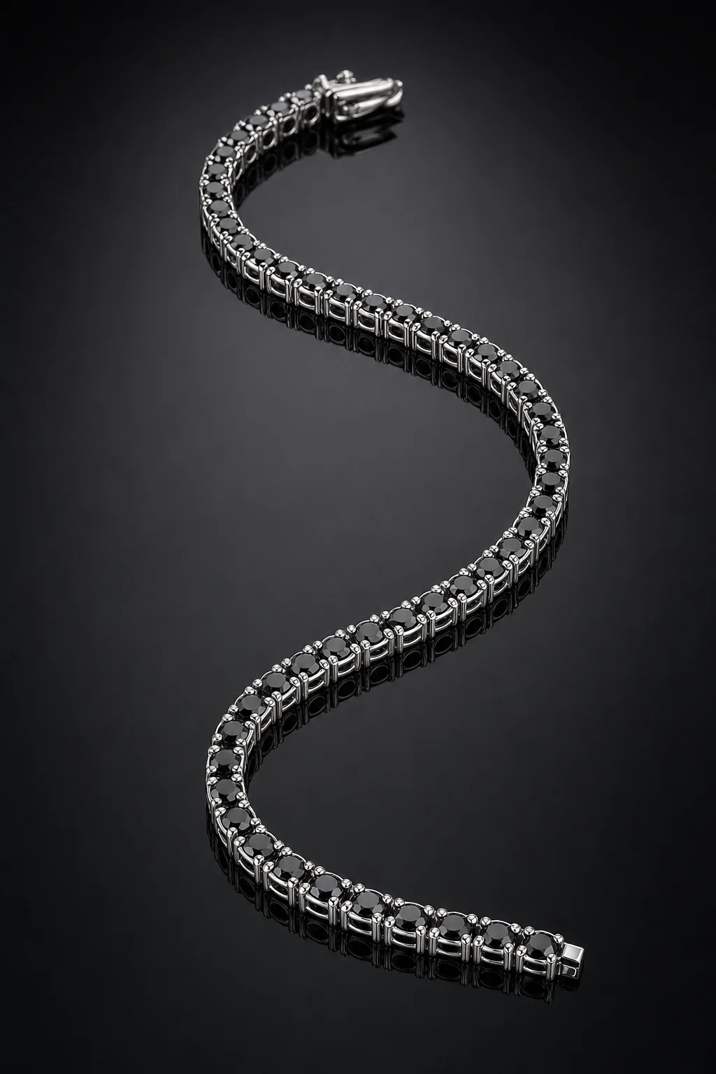 Bracciale Tennis Uomo con Diamanti Neri — Oro bianco 750‰ · Diamanti neri