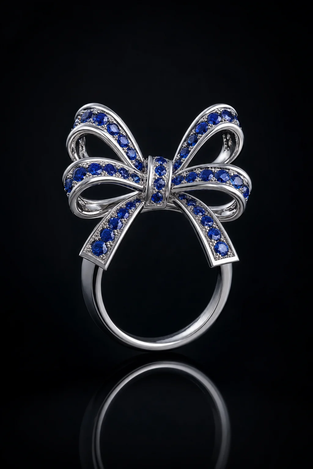 Anello Fiocco in Oro Bianco con Zaffiri Blu — Oro bianco 750‰ · Zaffiri