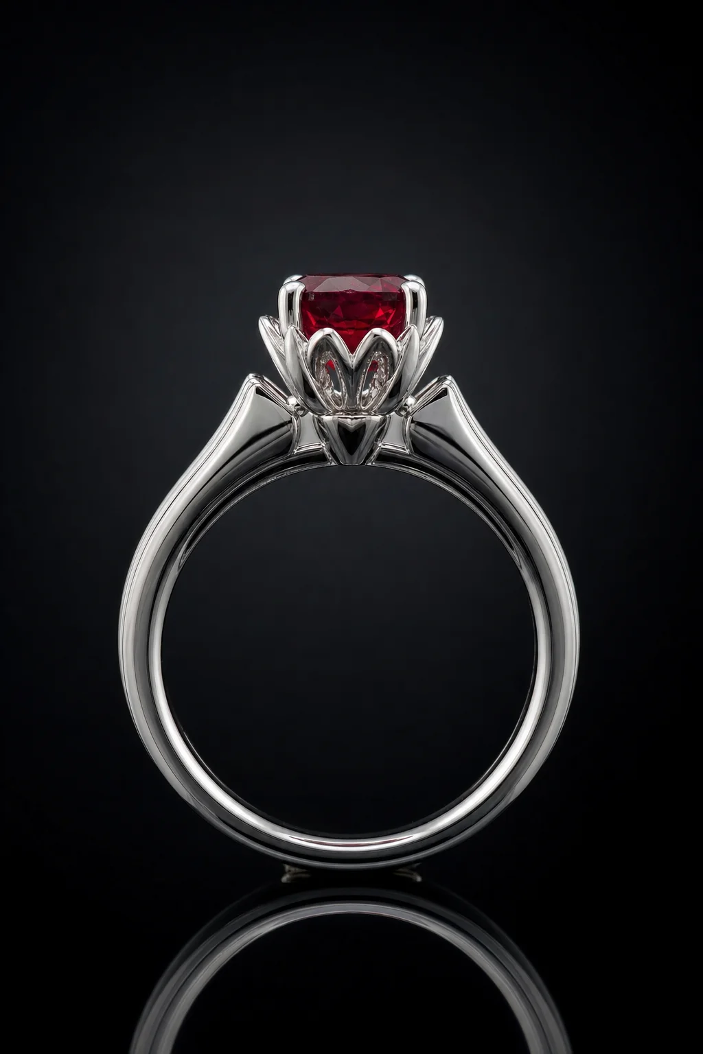 Anello con Rubino Taglio Ovale — Oro bianco 750‰ · Rubino